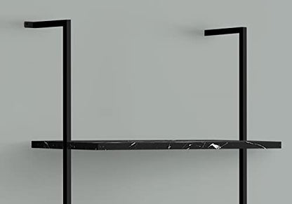 Monarch Specialties I 3684 Bookshelf, Bookcase, Etagere, Ladder, 5 Tier, 72" H, Office, Bedroom, Metal, Laminate, Black Marble Look, Black, Contemporary, Modern