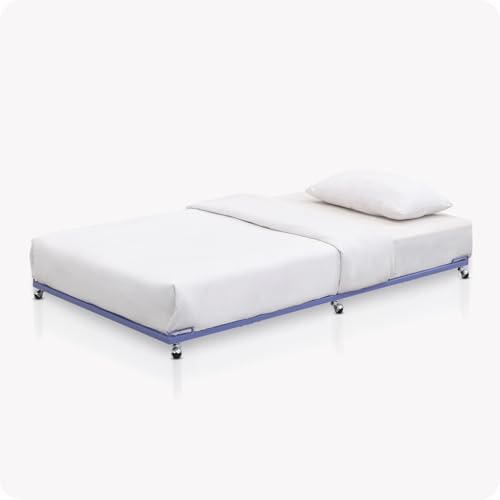 Kings Brand Twin Roll-Out Metal Platform Trundle Bed Frame, Lavender | Space-Saving Guest Bed - Slides Under Daybeds for Overnight Visitors, Dorms, and Small Spaces - color: Lavender