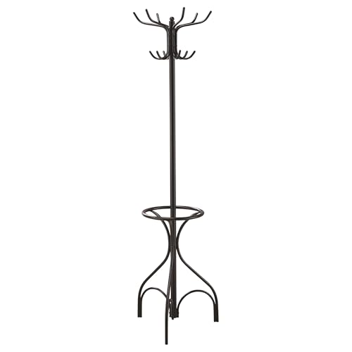 Coaster Home Furnishings - Kiefer - Metal - 12-Hook Freestanding Coat Rack with Umbrella Holder and Curved Base - Entryway, Hallway - 70-Inch - Black - 900821