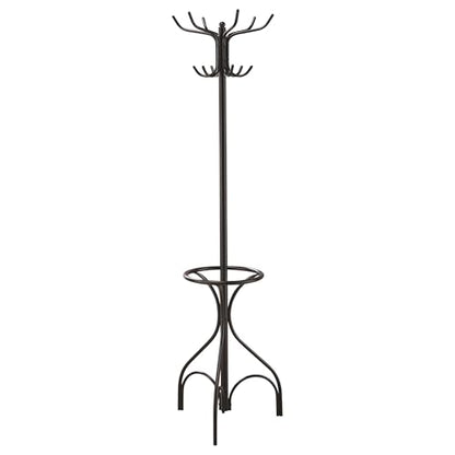 Coaster Home Furnishings - Kiefer - Metal - 12-Hook Freestanding Coat Rack with Umbrella Holder and Curved Base - Entryway, Hallway - 70-Inch - Black - 900821