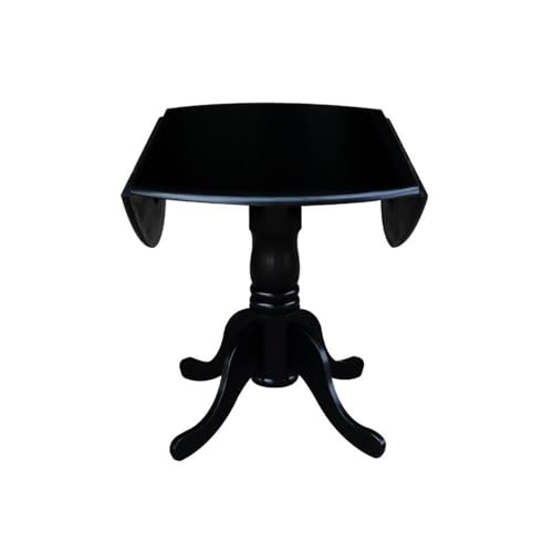 IC International Concepts, 42" Round Dual Drop Leaf Pedestal Dining Table, Solid Wood, Real Parawood, 42" W x 42" D x 29.5" H, Easy Assembly, Black - color: Black