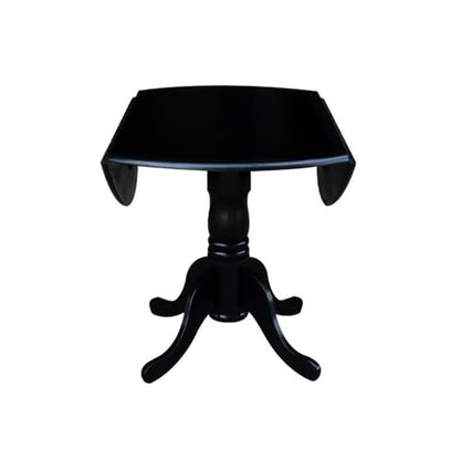 IC International Concepts, 42" Round Dual Drop Leaf Pedestal Dining Table, Solid Wood, Real Parawood, 42" W x 42" D x 29.5" H, Easy Assembly, Black - color: Black
