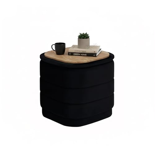 B FSOBEIIALEO Velvet Storage Ottoman with Tray, Square Folding Ottoman with Storage Coffee Table Foot Rest for Dorm Room, Living Room Black, 15"x15"x15" - color: Black, size: 15"×15"×15"
