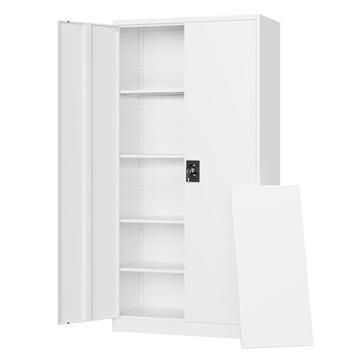 Metal Garage Storage Cabinets with Lock Door and Adjustable Shelves, Steel Tool Cabinets for Home,Office,Warehouse Organisieren (White, 71" H) - color: White, size: 16"D x 32"W x 71"H