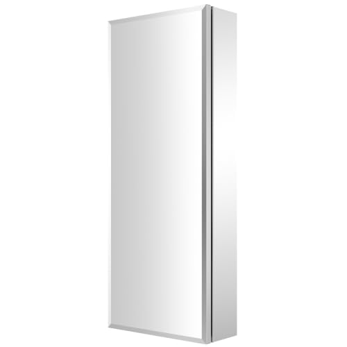 Medicine Cabinet Mirror 12"W x 30"H, Bathroom Beveled Edge Mirror Cabinet | Medicine Cabinets with Adjustable Glass Shelves, Soft-Closed Hinge, Chrome Aluminum Frame, Reverse Installation - size: 12" x 30"(Beveled)