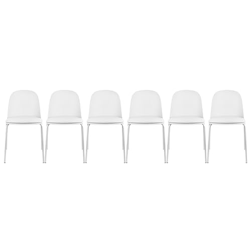 2xhome Set of 6 Modern Stackable Armless Dining Chairs, Plastic Shell Seat with Upholstered PU Leather Cushion Padded Seat Metal Legs for Home Kitchen Patio Cafe (White) - color: White, size: Padded Seat
