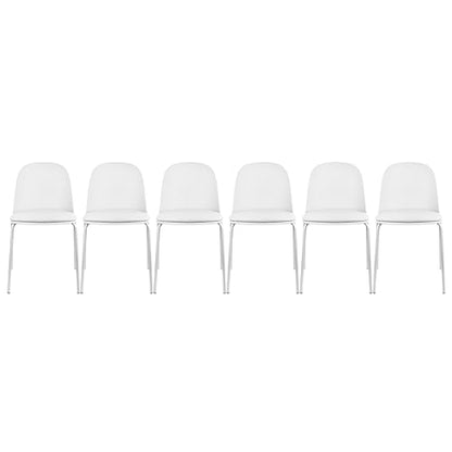 2xhome Set of 6 Modern Stackable Armless Dining Chairs, Plastic Shell Seat with Upholstered PU Leather Cushion Padded Seat Metal Legs for Home Kitchen Patio Cafe (White) - color: White, size: Padded Seat