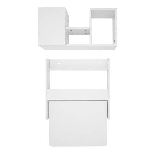 Floating Desk | Wall-Mount Computer Desk | Fold Down Laptop Desk | Writing Study Table | Folding Table Workstation | with Storage Shelves | 14.2in Wide Tabletop (White) - color: White
