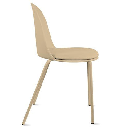 2xhome Set of 6 Modern Stackable Armless Dining Chairs, Plastic Shell Seat with Upholstered PU Leather Cushion Padded Seat Metal Legs for Home Kitchen Patio Cafe (Beige) - color: Beige, size: Padded Seat