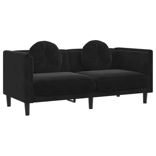Black Velvet 2-Seater Sofa with Plywood Frame, Modern Design, Removable Cushions, 242.5 lb Capacity - color: Black, size: 1 & 2-Seater