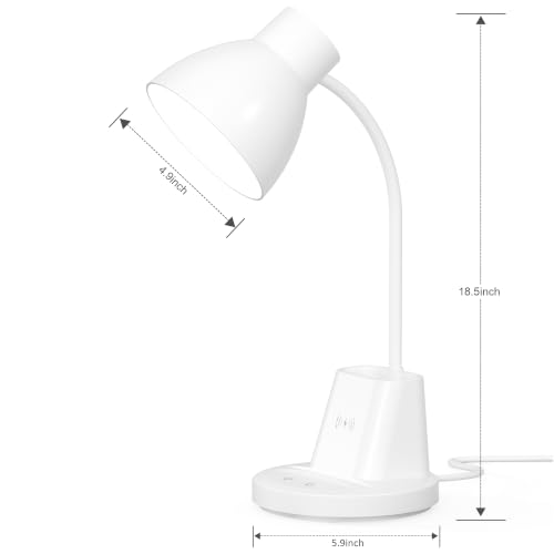 10W Wireless Charging LED Desk Lamp with Pen Holder, CRI 95, White | 800LM, 3 Modes, 360°Flexible Arm, Touch, Brightness, Table Lamp for Home Office, Dorm, Bedside, Study, Reading, with Adapter - color: White