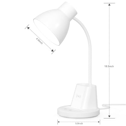 10W Wireless Charging LED Desk Lamp with Pen Holder, CRI 95, White | 800LM, 3 Modes, 360°Flexible Arm, Touch, Brightness, Table Lamp for Home Office, Dorm, Bedside, Study, Reading, with Adapter - color: White