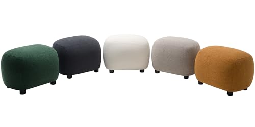 KINWELL Round Boucle Upholstered Ottoman Chair Padded Seat Footstool, Beige | Easy Assembled Modern Soft Sofa Couch Loveseat Chair Footrest, Extra Seating for Bedroom Entryway, 18.5" D x 23" W x 16.5" H - color: Beige