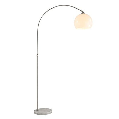 Mid Century Modern White Arc Floor Lamp for Living Room and Bedroom | 9.84 In Globe Acrylic Lampshade,Marble Base,59-70 In Adjustable Height,3000K Warm Light,Foot Switch Control,Couch Lamp - color: White-Acrylic