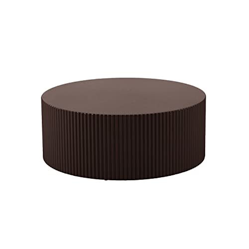 JUSTONE Handcrafted Round Coffee Table Side Table End Table, Round Wood End Table for Small Space, Nightstand Sofa Side Table for Living Room Bedroom Office, No Assembling, Brown - color: Ø35.4'' X 13.7'', Brown