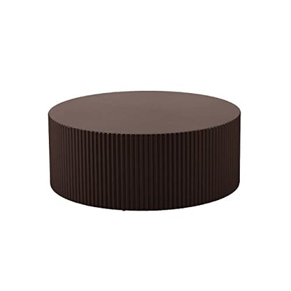 JUSTONE Handcrafted Round Coffee Table Side Table End Table, Round Wood End Table for Small Space, Nightstand Sofa Side Table for Living Room Bedroom Office, No Assembling, Brown - color: Ø35.4'' X 13.7'', Brown