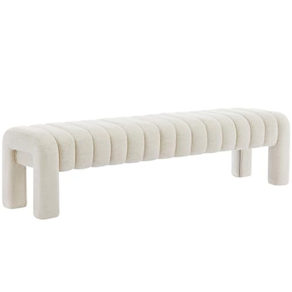 63" Bedroom Bench, Upholstered Entryway Bench, Modern End of Bed Ottoman with Solid Wood Legs and Adjustable Foot Pegs for Entryway, Dining Room and Living Room (Beige Linen) - color: Beige Linen, size: 63"