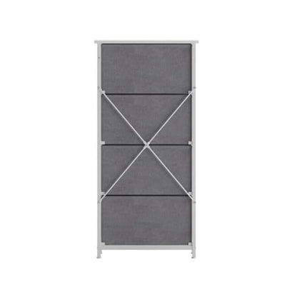 Pemberly Row Contemporary 4 Drawer Dresser, 17.75" W x 12.5" D x 37.25" H, Cast Iron Frame with White Wood Top, Gray Non-Woven Fabric Drawers, Adjustable Floor Glides, Vertical Storage Organizer for