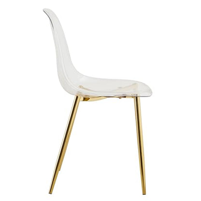 Baysitone Clear Dining Chairs Set of 10, Modern Kitchen Chairs with Transparent Seat, Acrylic Accent Side Chairs with Plating Metal Legs for Dining Room, Kitchen, Living Room with Gold - color: Golden, size: Set of 10