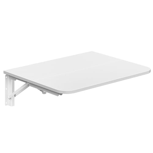HOOBRO Folding Table, Wall Mounted Desk, Floating Wall Desk with Iron Bracket, Drop Leaf Table for Small Spaces, for Kitchen, Laundry Room, Home, Office, White WT054BZ01 - color: White