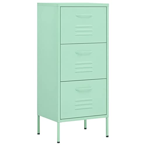 3 Drawer Steel Storage Cabinet, Mint Accent Organizer, 40" H | Sturdy metal organizer chest for home office or living room, featuring adjustable feet and smooth gliding drawers. - color: Green-a, size: Medium