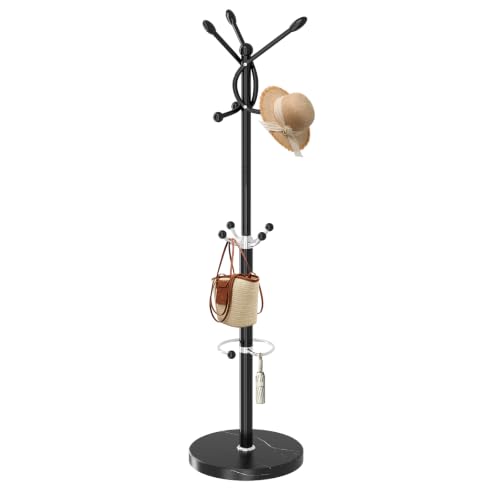 Metal Coat Rack, Modern Coat Rack Stand, Heavy Duty Coat Tree Stand - color: Black-10Hooks