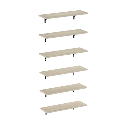 Furinno Rossi Floating Shelves for Wall Set of 6, 23-Inch Wall Shelf, Floating Shelf, Wall Mounted Shelves, for Bathroom, Bedroom, Living Room, Metropolitan Pine - color: Metropolitan Pine