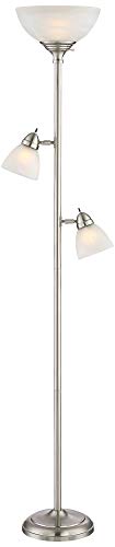 360 Lighting Ellery 72" Tall Nickel Tree Torchiere 3-Light Floor Lamp | Modern Standing Brushed Silver Frosted White Glass Shade Decor for Living Room Reading House Bedroom Office