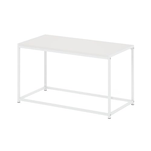Furinno CAMNUS Coffee Table, Metal Frame Modern Center Table, Rectangular Side Table, Toolless Assembly, for Living Room, Bedroom, Home Office, Solid White - color: Solid White/White, size: Rectangular, 31.5"W