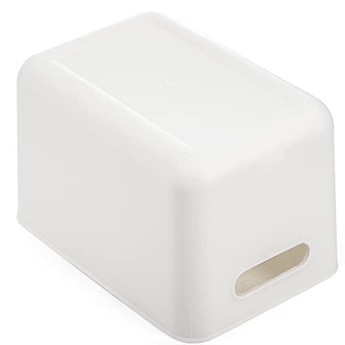 Lawei 4 Pack Plastic Storage Bins with Lid, White Stackable Storage Basket Organizer Box, Sturdy Containers Organizing Lidded Bins for Shelves, Cabinet, Desk, Pantry, Bedroom, Book, Toys