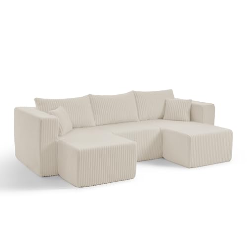 Compact Modular sectional,Compressed Corduroy Sofa with Modern Minimalist Style, Ultra-Comfy Compression Modular Sofa with Space-Saving Efficient Design-Beige