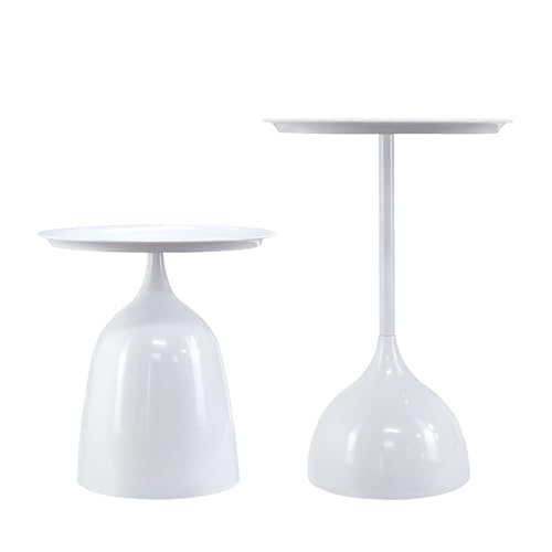 Benkyo White Nesting Tables Pedestal Coffee Table Set of 2 Nesting Side Tables Round Metal End Table Small Circle Modern Sofa Table for Living Room，White - color: White