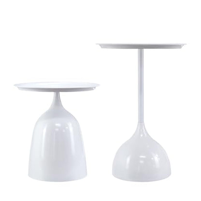 Benkyo White Nesting Tables Pedestal Coffee Table Set of 2 Nesting Side Tables Round Metal End Table Small Circle Modern Sofa Table for Living Room，White - color: White