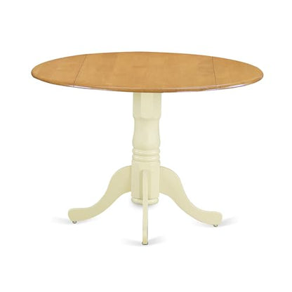 East West Furniture DLT-OMK-TP Dublin Dining Room Table - a Round kitchen Table Top with Dropleaf & Pedestal Base, 42x42 Inch, Oak & Buttermilk - color: Dlt-omk-tp
