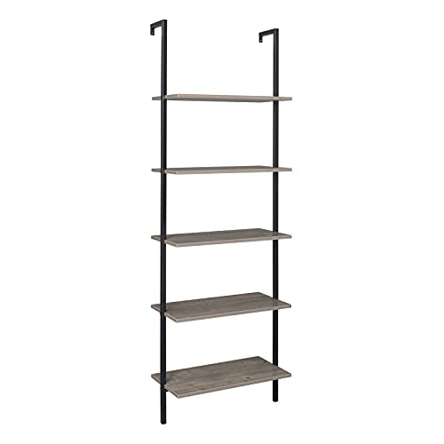 5-Shelf Modern Bookcase, Open Wall Mount Ladder Bookshelf with Industrial Metal Frame for Living Room Bedroom Home Office (Grey) - color: Grey
