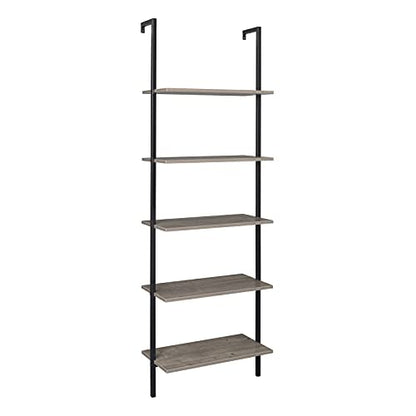 5-Shelf Modern Bookcase, Open Wall Mount Ladder Bookshelf with Industrial Metal Frame for Living Room Bedroom Home Office (Grey) - color: Grey