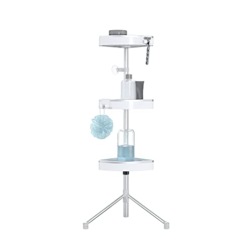 Better Living HiRise 3 Standing Corner Shower Caddy, White | Adjustable 3 Large Baskets, Aluminum Rustproof Bathroom Shower Organizer with Storage Hooks, No Drill, Shower Organizer