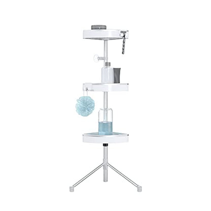 Better Living HiRise 3 Standing Corner Shower Caddy, White | Adjustable 3 Large Baskets, Aluminum Rustproof Bathroom Shower Organizer with Storage Hooks, No Drill, Shower Organizer