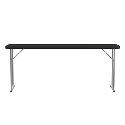 EMMA + OLIVER 6-Foot Black Plastic Folding Table | Lightweight, Easy Storage, Event and Banquet Table - color: Black