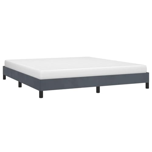 King Size Bed Frame, Upholstered Platform Bed with Soft Velvet Fabric, Modern Low Profile Foundation for Bedroom, Dark Gray - color: Dark Gray, size: King & 9.8"