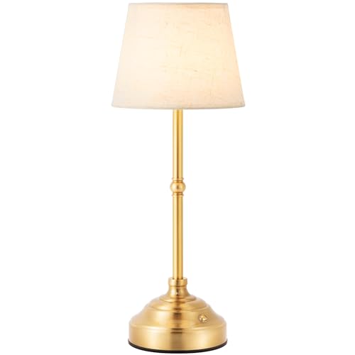 Cordless Table Lamp, Rechargeable Desk Lamp with Fabric Shade, 5400mAH Battery Operated 3 Color Stepless Dimming, Portable Touch Bedside Lamp Home Decor for Dining, Counter (Brushed Gold) - color: Brushed Gold, size: 1 Pack