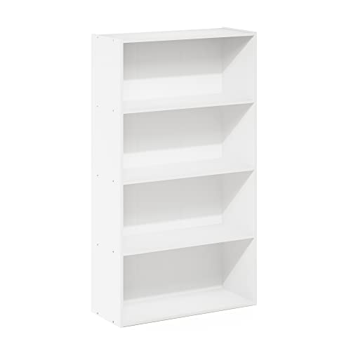 Furinno PASIR Book Shelf, 4-Tier Bookshelf, Bookcase with Open Shelf, 9.4 x 23.6 x 41.7, for Living Room, Bedroom, Home Office, Plain White - color: Plain White, size: 4-Tier