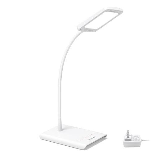 TROND Desk Lamp, Dimmable Eye-Caring Table Lamp, Memory Function, White | 3 Color Modes 7 Brightness Levels, Flexible Gooseneck, Touch Control, Desk Light for Home Office Dorm Room Essentials - color: White