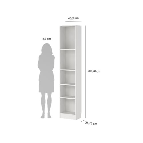 Tvilum Element 5 Shelf Narrow Bookcase, White