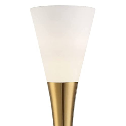 Piazza Brass and Black Torchiere 77" Tall Floor Lamp with Black Riser | Modern Industrial Style Antique Metal Frosted White Glass Shade for Living Room Reading House Bedroom Home Office - color: Black and Gold - Riser Included