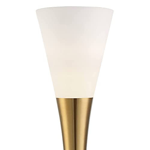 Piazza Brass and Black Torchiere 77" Tall Floor Lamp with Black Riser | Modern Industrial Style Antique Metal Frosted White Glass Shade for Living Room Reading House Bedroom Home Office - color: Black and Gold - Riser Included