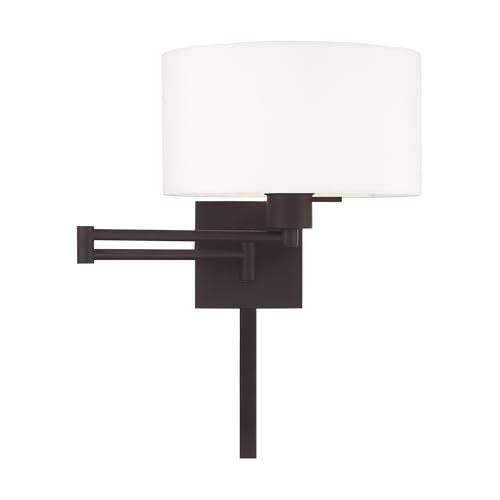 Livex Lighting 40036-07 1-Light Swing Arm Wall Light, Bronze | Off-White Fabric Shade - color: Bronze