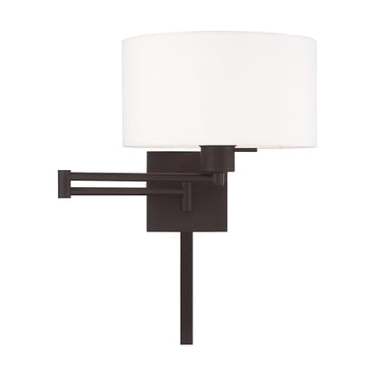 Livex Lighting 40036-07 1-Light Swing Arm Wall Light, Bronze | Off-White Fabric Shade - color: Bronze