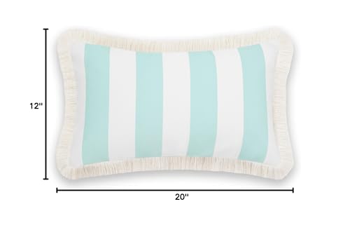 Hofdeco Premium Fall Coastal Patio Indoor Outdoor Lumbar Pillow Cover Only, 12"x20" Water Repellent for Backyard, Couch, Muted Aqua Stripe Fringe - color: Muted Aqua Stripe 12"x20"