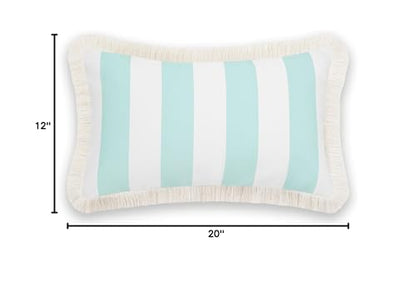 Hofdeco Premium Fall Coastal Patio Indoor Outdoor Lumbar Pillow Cover Only, 12"x20" Water Repellent for Backyard, Couch, Muted Aqua Stripe Fringe - color: Muted Aqua Stripe 12"x20"